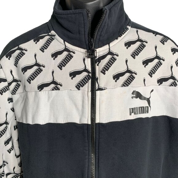 Puma Full Zip Logo Sweatshirt Track Jacket L Black Fleece High Neck Pockets - Picture 2 of 7
